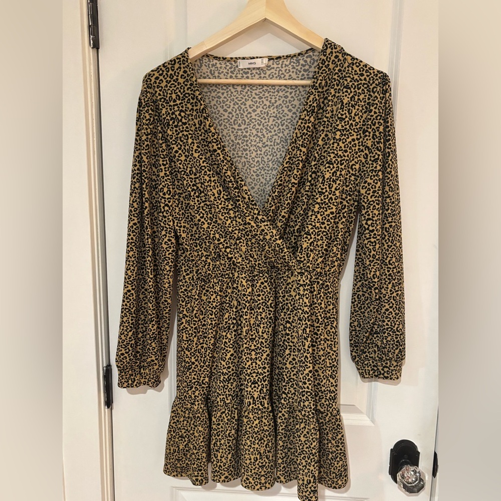 Mango Animal Print Long Sleeve Dress